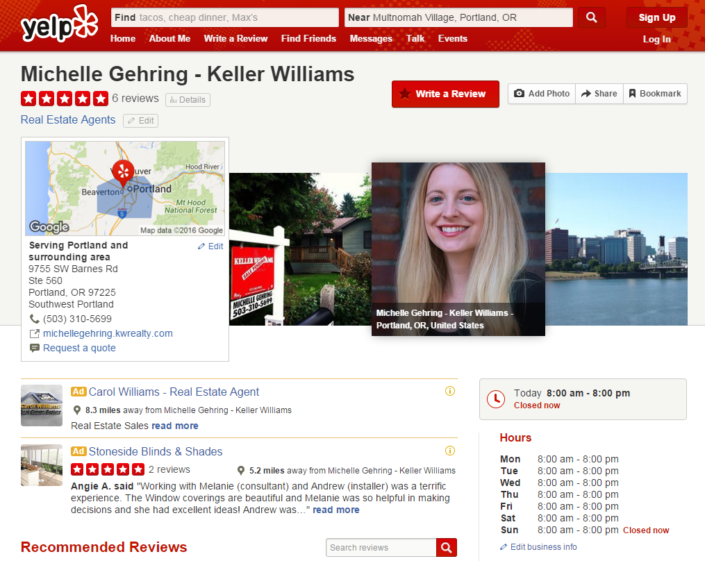 yelp page for real estate agent michelle gehring