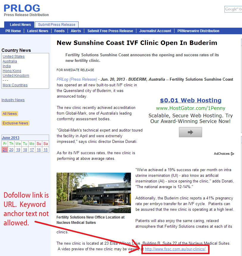 prlog published free press release with url as dofollow link