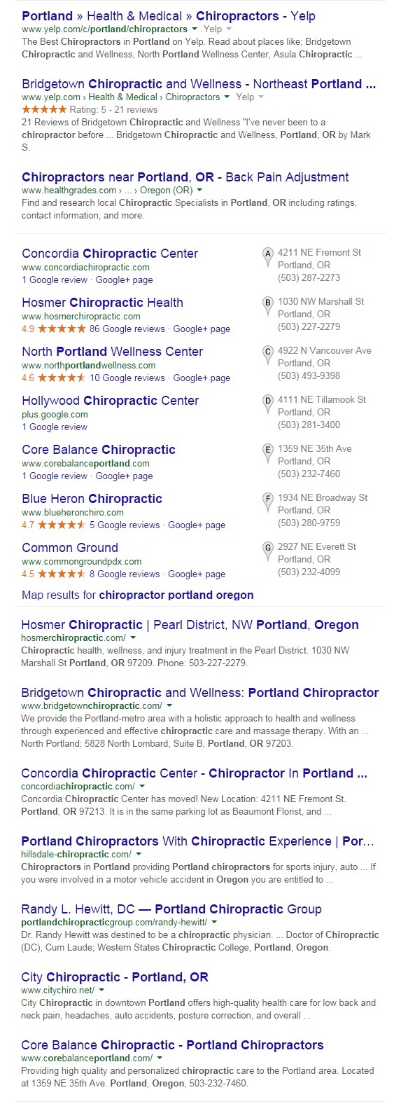 google search for chiropractor portland october 13 2014