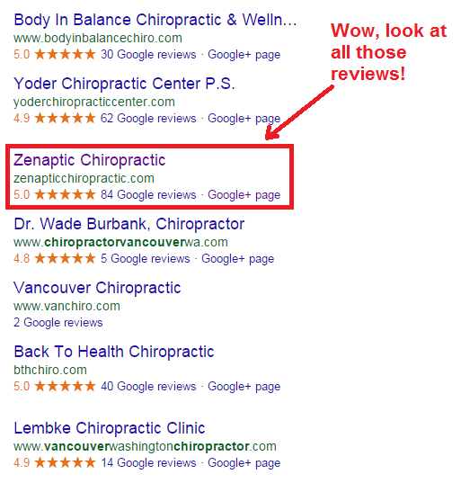 chiropractor google business page reviews