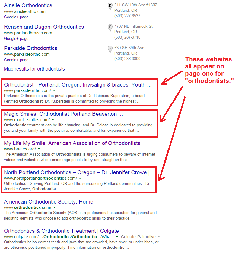 orthodontists search results in google 2nd half of page 1