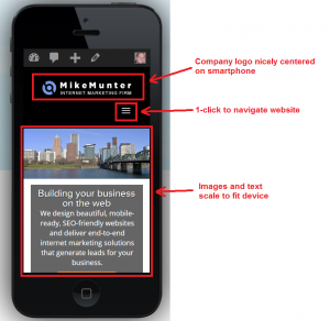 mobile ready website on smartphone