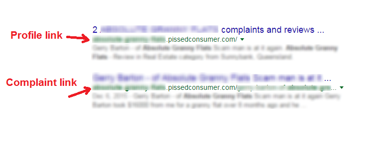 example of pissedconsumer link BEFORE removal
