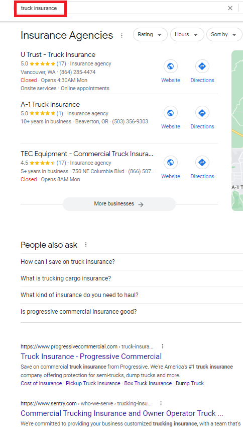 truck insurance in google